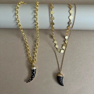 Black Horn Pendant Necklace: Gold Layered Boho Chic Jewelry